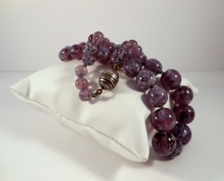 Vtg 30s French Art Deco Purple/lavender Swirl Art Glass Graduating Bead Necklace