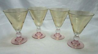 Vintage Iridescent Pink Yellow Short Ball Stem Water Wine Glasses 5.  75 " Set Of 4