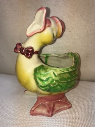 Vtg 1930 - 40’s Japan Anthropomorphic Singing Happy Duck Hat Bow Tie Vase Planter