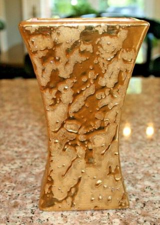 Vintage Mccoy Pottery 6 " Sunburst Gold Line Vase With A Pink Interior