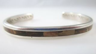 Southwest Native Petrified Wood Cuff Bracelet Vintage Signed JS Silver 18g 6.  5 