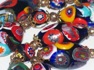 Long Colorful Vintage Venetian Murano Millefiori Art Glass Bead Necklace 38 "
