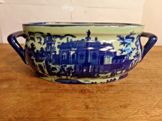 Vintage Victoria Ware Ironstone Large 14 X 8 Blue And White Handled Bowl