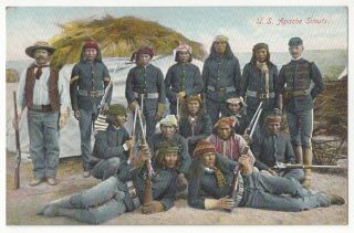 1908 Armed Apache Native American Indians,  U.  S.  Scouts,  Vintage Arizona Postcard