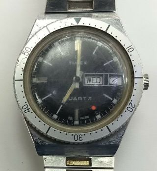 Vintage Timex Black Dial Quartz Stainless Steel Sports Watch Not