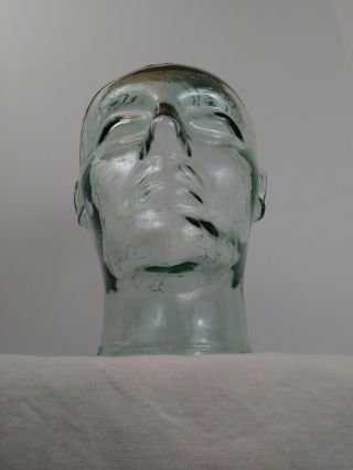 Vintage Male Glass Mannequin Head Green Hue Hat Wig Store Display Perfect Cond