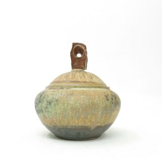 Vtg Drip Glaze Studio Pottery Vessel Lidded Jar Canister Bowl W/ Lid