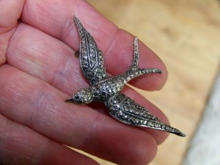 Vintage Signed Jewelery Silver Marcasite Swooping Swallow Swift Bird Brooch Pin
