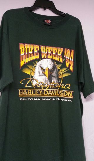 Vintage 94 Harley Davidson Daytona Beach Bike Week T - Shirt Sz Xl Green