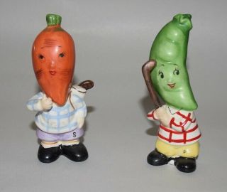 Vintage 1956 Napco Anthropomorphic Vegetables Golfing Salt & Pepper Shakers