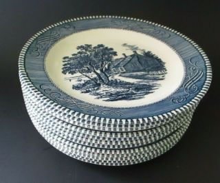 12 Vintage Royal China Blue And White Currier & Ives 7 3/8 " Plates