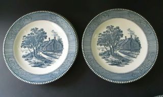12 VINTAGE ROYAL CHINA BLUE AND WHITE CURRIER & IVES 7 3/8 