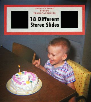 18 Vintage 1950s 3d Stereo Realist Slides Photo Set Children Kids Birthdays Cake