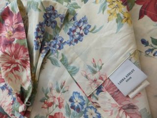 Vtg Laura Ashley Floral Curtains Drapes Cotton 2 Panels Valance 2 Tie Backs