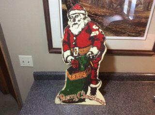 Vintage Santa Merry Christmas Stand Up Metal Sign Euc