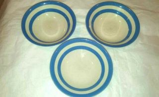 Vintage 3 Blue White Stripe T G Green Cornish Ware 6.  4 " Cereal Dessert Soup Bowl