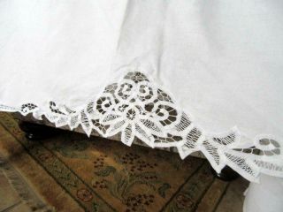 Vintage Snowy White Scalloped Battenburg Lace Queen Bedskirt Dust Ruffle 14 " Dp