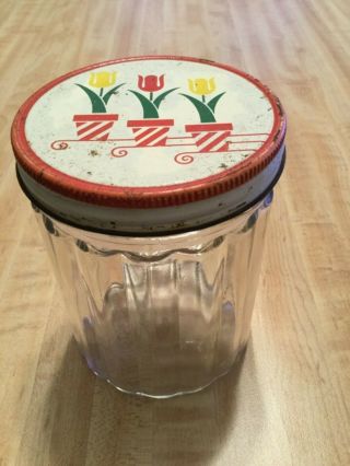 Vintage Anchor Hocking Fire King Clear Glass Ribbed Grease Jar W/ Tulip Top