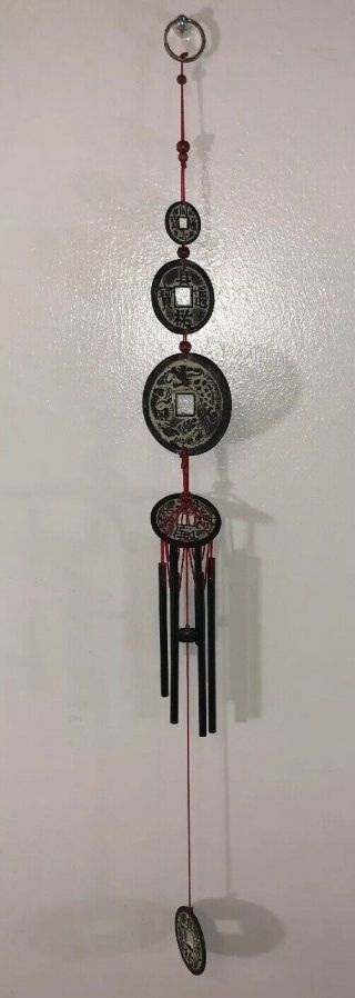 D70 Vintage 24”folk Art Hanging Chinese Coin Wind Chime Neat