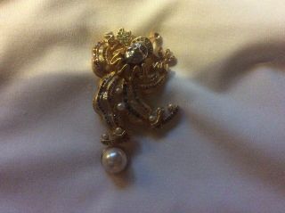 Kenneth J Lane Brooch Clown On Ball Glass Pearls And Rhinestones Signed Vintage