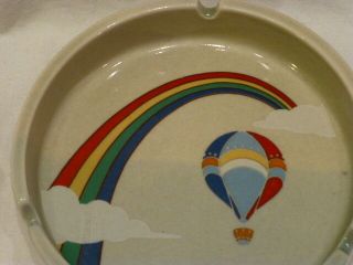 Ashtray Gray Hot Air Balloons Rainbows Ceramic Round 5 