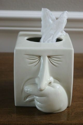 Vintage Fitz & Floyd Sneezing Man Ceramic Square Tissue Box Holder Cover Japan