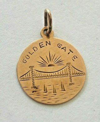 Vintage 14k Engraved San Francisco Charm W/ Golden Gate Bridge.  8 Gram