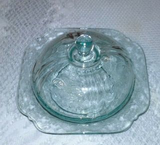 Vintage Depression Glass Covered Butter Cheese Dish Turquoise