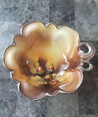 Vintage Noritake M Nippon Hand Painted Serving Bowl Dish Gold Silver W/ 3d Nuts