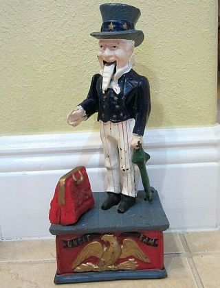 Vintage Hand Painted Cast Iron Uncle Sam Bank