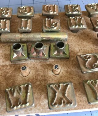 Vintage Leather Tooling Alphabet Stamp Set 27 Pc Great Shape No Brand 3/4 Inch 2