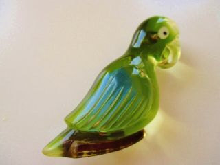 Vintage Lucite Parrot Bird Figural Brooch Carved Reverse Embedded Painted