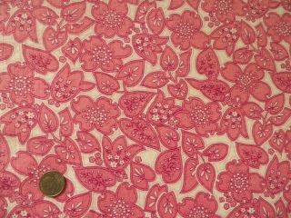 Vtg 40s Feedsack Pink Novelty Flower Leaf Cotton Quilt Dress Fabric 36 " X 43 "