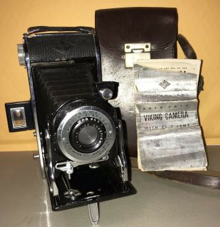 Vintage Viking Agfa Ansco Pd 16 Folding Camera Anastigmat F6.  3 Case Booklet