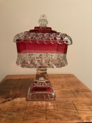 Vintage Ruby Red Large Glass Compote Candy Dish