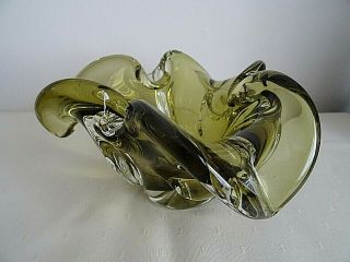 HEAVY VINTAGE 1950/60 ' S MURANO ITALY ART GLASS OLIVE GREEN 1.  600 KG DISH BOWL 2