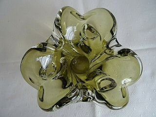 HEAVY VINTAGE 1950/60 ' S MURANO ITALY ART GLASS OLIVE GREEN 1.  600 KG DISH BOWL 3