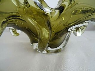 HEAVY VINTAGE 1950/60 ' S MURANO ITALY ART GLASS OLIVE GREEN 1.  600 KG DISH BOWL 5