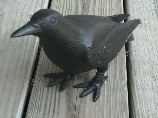 Vintage Cast Iron Black Bird Crow Raven Animal Statue Figurine Home Cabin Decor