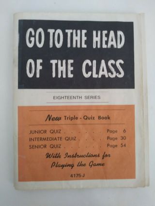 Vtg 1975 Go To The Head Of The Class Quiz Book Only 4175 - J Eighteenth Series