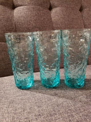 Vintage 3 Milano Aqua Turquoise Iced Tea Glass Tumblers Pretty
