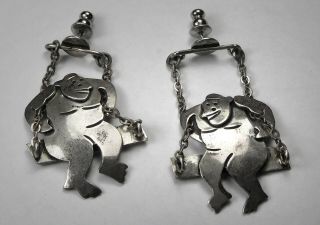 Vintage Mexico Sterling Silver Apes On A Swing Stud Earrings