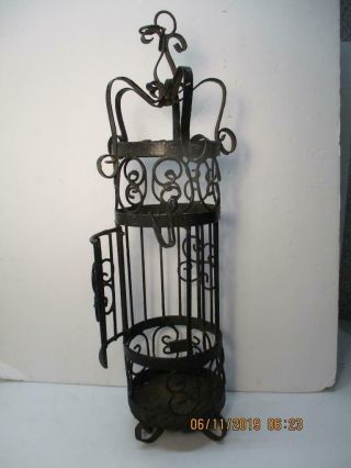 Vtg Black Wrought Iron Metal Bird Cage Hanging Or Tabletop Made In Mexico