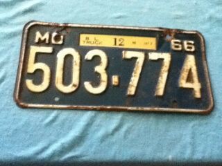License Plate Vintage Missouri Mo Truck 1966 503 774 Rustic Usa
