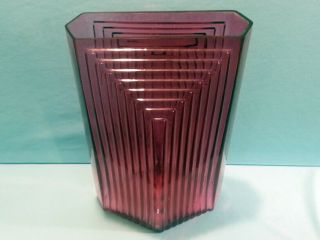 Vintage Pilgrim Art Glass Cranberry Art Deco Style Ribbed Vase - 12 1/4 " Tall -