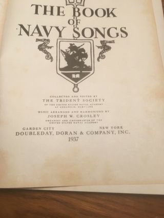 US Naval Academy Annapolis Trident Society The Book of Navy Songs 1937 2