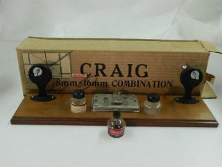 Vintage Craig Jr.  Film Splicer And Reel Winders Wooden Base And 3 Jars