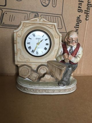Vintage Linden Wind Up Alarm Clock Old Man Sitting Figurine