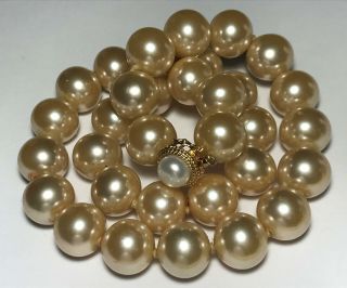 Vtg 14k Yellow Gold & Large Faux Pearl Art Deco Flapper Costume Necklace