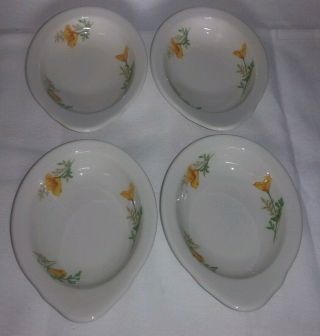 Set Of 4 Vintage Syracuse China Tab Handled Bowls,  Berry Dish,  Calif.  Poppy 92 - C